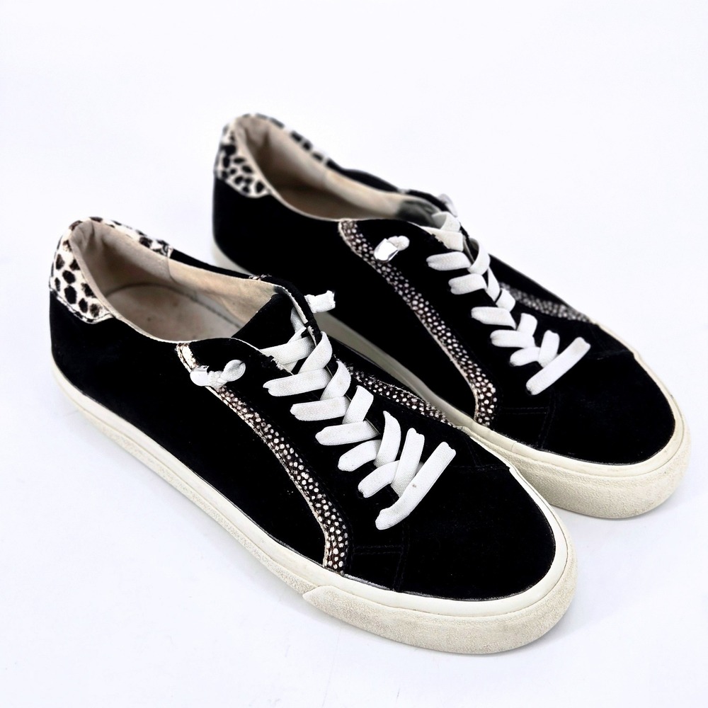 Madewell Sidewalk Suede Spot Calf Hair Sneaker Black Animal Print Womens Size 8